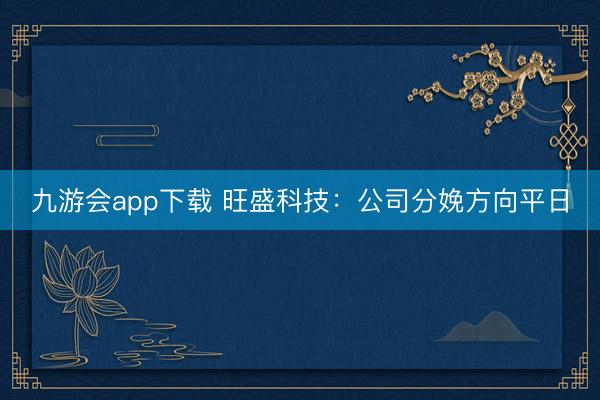 九游会app下载 旺盛科技：公司分娩方向平日