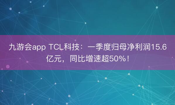 九游会app TCL科技：一季度归母净利润15.6亿元，同比增速超50%！